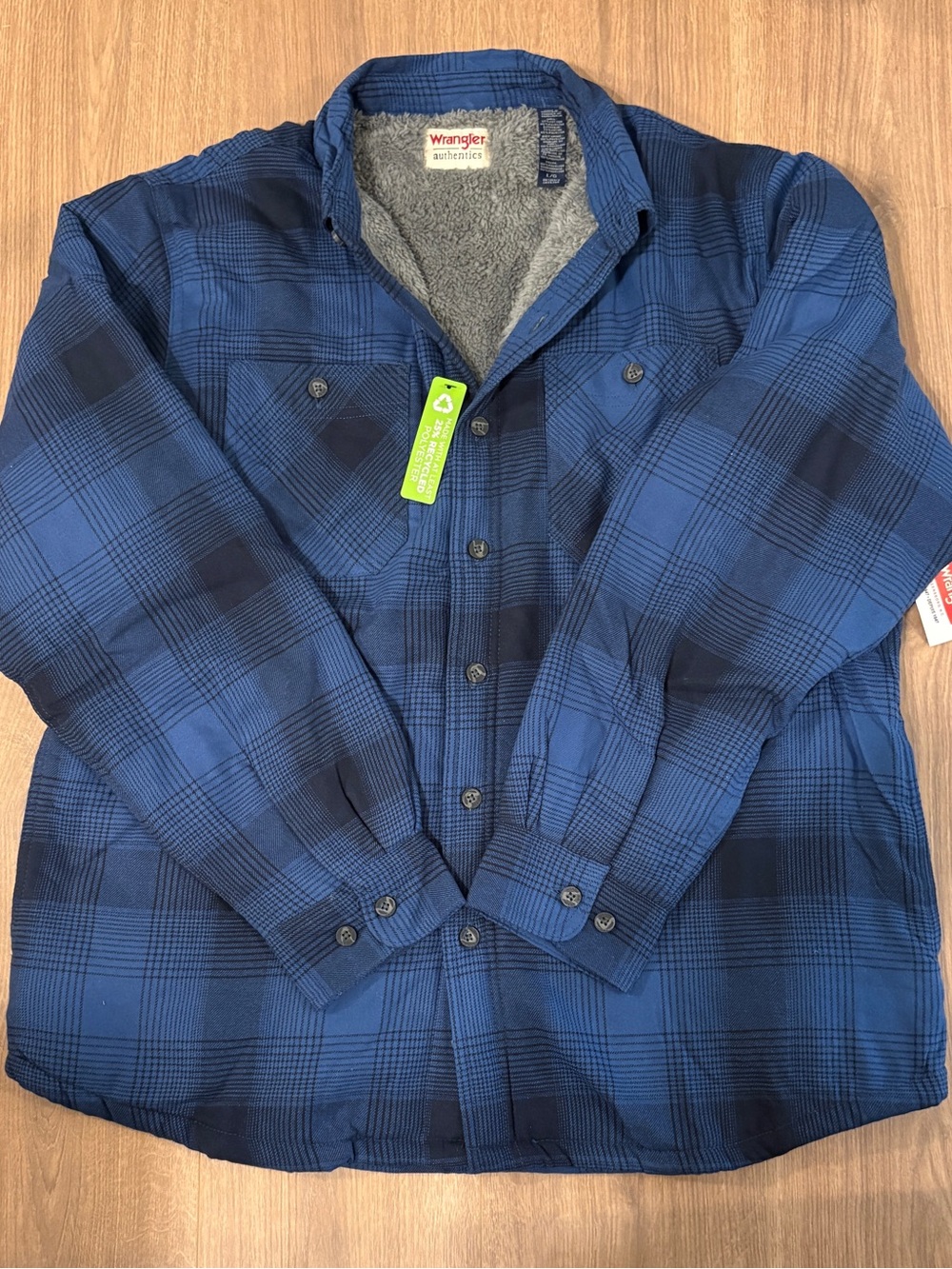 Wrangler Blue Plaid Sherpa-Lined Shirt Jacket